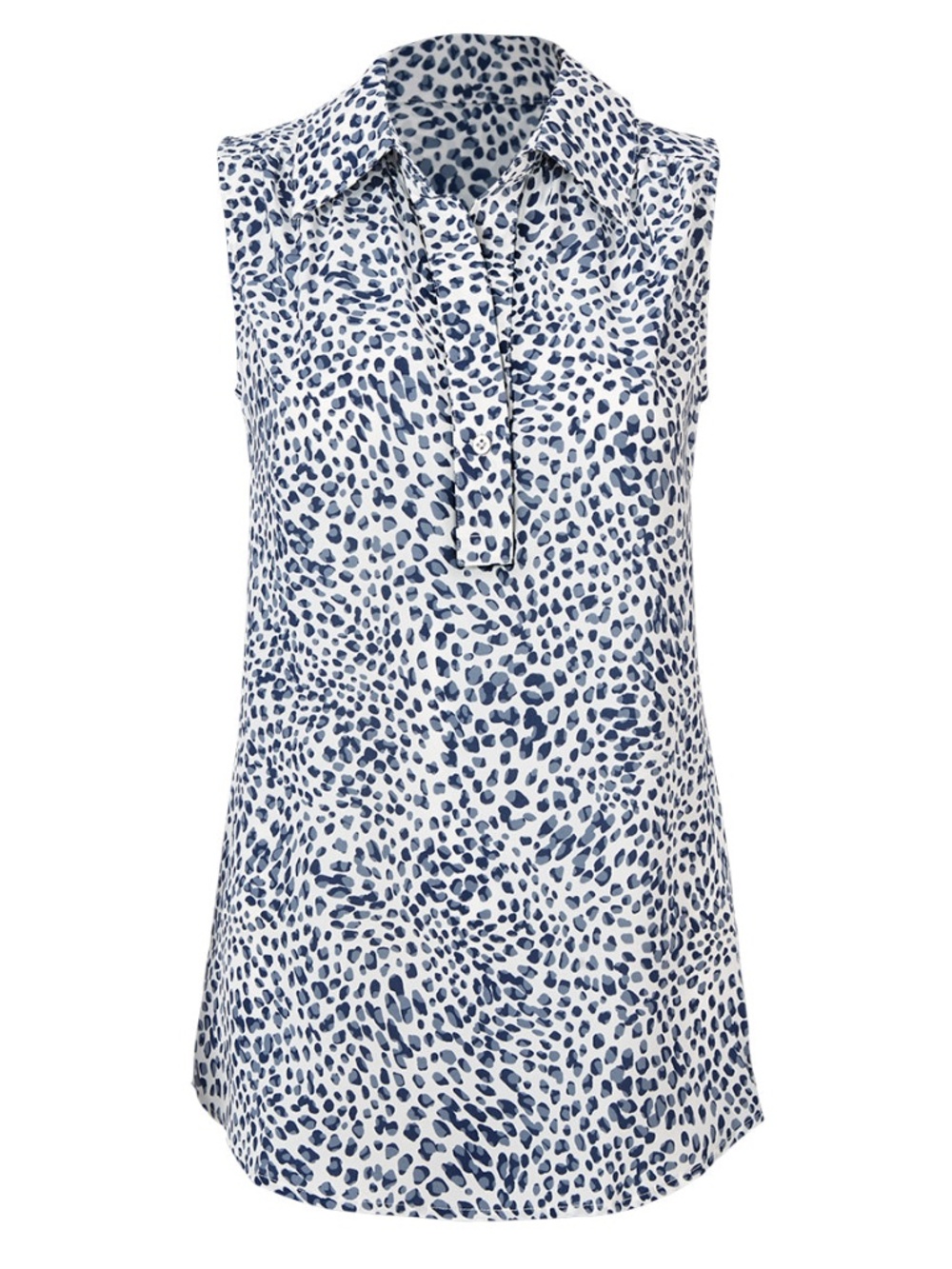 Cabi Catwalk Top Medium Animal Print Sleeveless Blouse Collared V-Neck